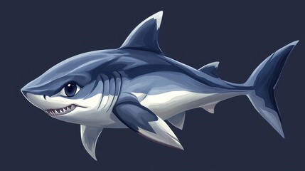 Fototapeta premium Cartoon Style Illustration of a Fearsome Shark Swimming
