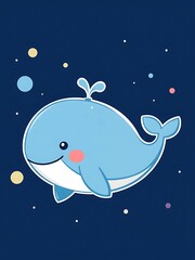 Cute blue whale floats happily in space fantasy-inspired digital art. AI Generated