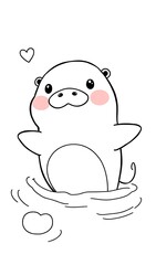 Cute otter quickly splashing in water digital hand-drawn art. AI Generated