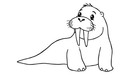 Obraz premium Detailed walrus illustration, hand-drawn sketch, simple style.. AI Generated