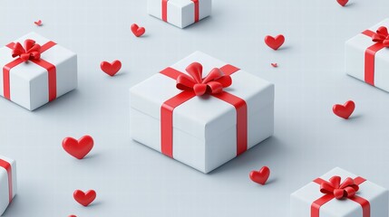 Festive Gift Boxes with Hearts on Light Background for Celebrations