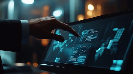 Fototapeta premium Businessman Interacting with Advanced Touchscreen Computer Interface