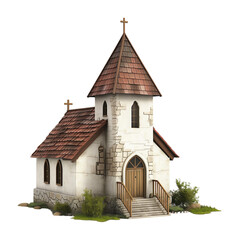 Fototapeta premium small town church chape on isolate transparent background