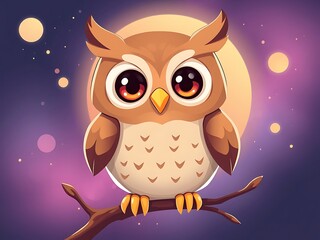 Fototapeta premium Stylized owl sitting calmly on branch, digital art, fantasy inspired.. AI Generated