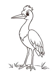 Obraz premium Standing stork hand-drawn sketch minimalist bird art in white space. AI Generated