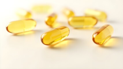 Capsules of omega-3 fish oil and vitamin supplements on a white background