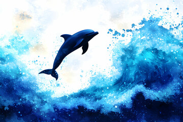 Dolphin Leaping Through Vibrant Ocean Waves in a Dynamic Underwater Scene Full of Energy and Movement