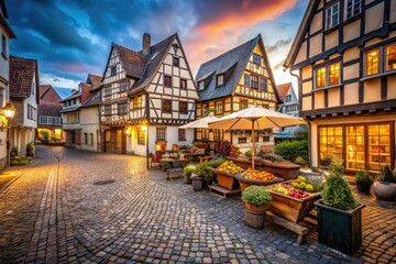 Naklejka premium Rustic charm: Minimalist lens captures medieval village architecture, timeless beauty in stone.