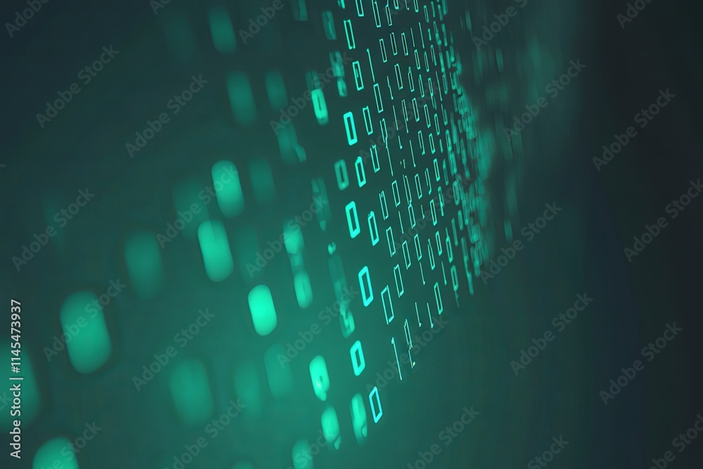 Poster abstract teal digital binary code stream background