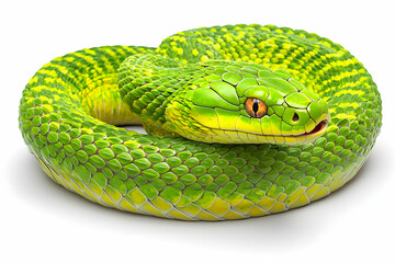 Vibrant Green Snake Coiled in Natural Pose with Striking Scales and Distinctive Coloration