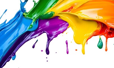 Fototapeta premium Colorful paint splashes and drips isolated on white.