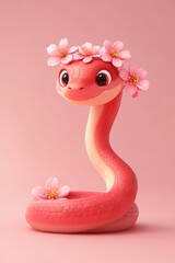 Fototapeta premium Snake and flower combination cartoon illustration background on red background