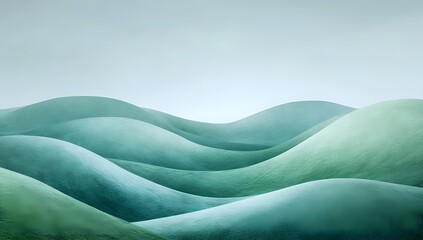 Fototapeta premium Serene Rolling Hills: A Calming Landscape of Green Hues Under a Pale Sky