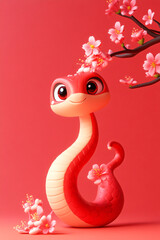Fototapeta premium Snake and flower combination cartoon illustration background on red background