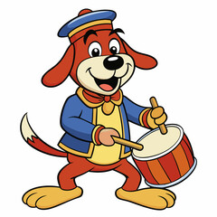 dog playing with a broom on white Background