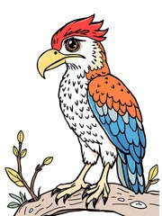 Fototapeta premium Vividly Colored Bird Sitting on Branch Hand Drawn Sketch Style Illustration. AI Generated