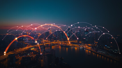 smart, digital, city, connection, network, innovation, reciprocity, cityscape, concept, Smart digital Innovation city with connection network reciprocity over the cityscape. of future smart wireless c