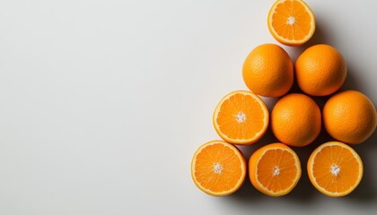 Pyramid of oranges with halves revealing vibrant flesh