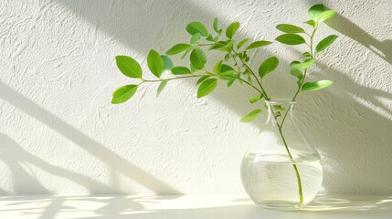 Fresh Green Leaves in a Vase with Soft Shadows and Natural Light