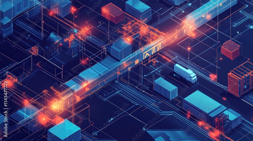 Aufkleber futuristic urban landscape with digital connections and transportation networks representing smart c