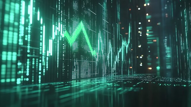 Green Digital Stock Market Graph Shows Decline