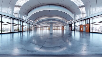 Fototapeta premium Modern Architectural Interior Design: A Panoramic View of an Empty Hallway