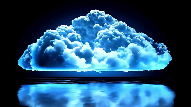 Cloud computing storage hosting connectivity concept high contrast blue clound on black background modern technology internet connectivity 