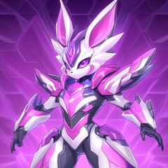 Futuristic Pink Fox Mech Warrior in Purple Space