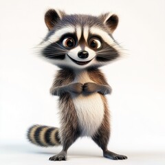 Fototapeta premium A cute, animated raccoon character with a friendly expression, standing upright.