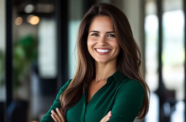 Obraz premium Smiling female executive exuding positivity in her office.