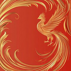 Golden Phoenix Bird in Ornate Red Frame Design