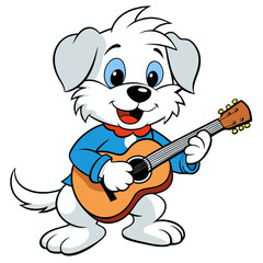 Dog Playing Guitar on white background in vector illustrators 
