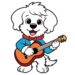 dog playing guitar on white Background