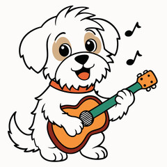 dog playing guitar on white Background