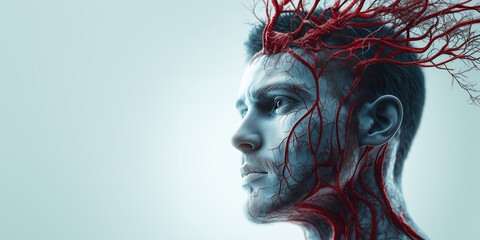 Artistic Illustration of Man with Prominent Veins on His Face, Detailed Artistic Rendering for Healthcare or Artistic Visual Concept