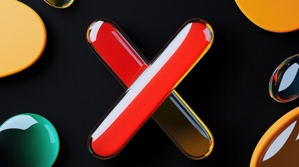 Colorful abstract shapes with a red cross symbol on black background