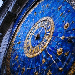 Fototapeta premium Intricate Blue Mosaic Clock Face Architectural Detail