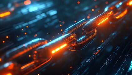 Exploring Digital Links: Network Chain Visualization, Data Security and Connectivity Showcased with Futuristic Effects