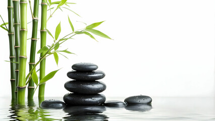 Obraz premium Serene Spa Background Zen Stones Bamboo Plants Copy Space for Branding
