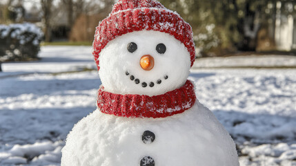 Fototapeta premium Cheerful Snowman with Classic Carrot Nose in Christmas Setting
