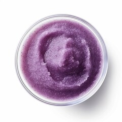 Purple Body Scrub, Isolated on white background, flat lay