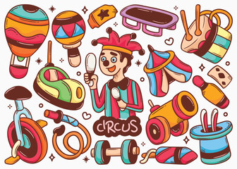 Hand Drawn Vibrant Circus Doodle Illustrations