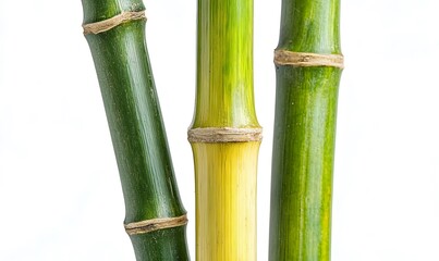Fototapeta premium Three bamboo stalks, green and yellow, close-up.