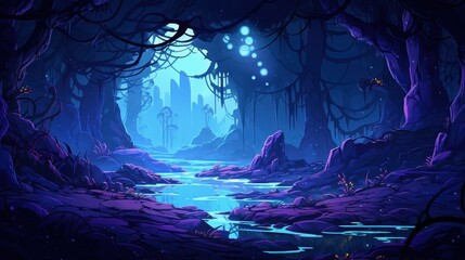 Ethereal River Flows Through A Mystical Dark Forest