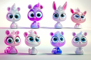 Fototapeta premium Cute Animal Figurines with Big Eyes in Colorful Display Arrangement