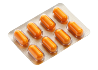 3D blister pack with tablets cut out isolated on transparent background