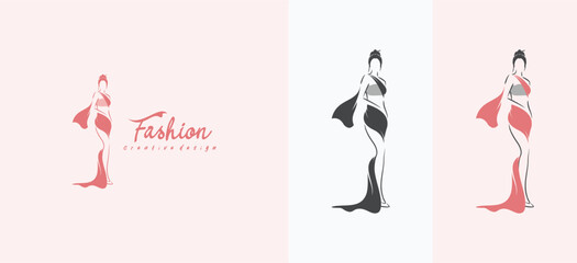 Vector of a sexy woman with cloth clothes wrapped around her body, fashion and beauty logo