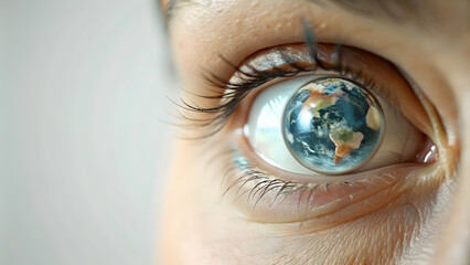 Macro Eye Shot with Digital Globe Reflection Symbolizing Global Connectivity