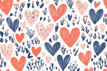 Fototapeta premium Adorable hand drawn heart pattern for valentine s day, weddings, and mother s day celebrations