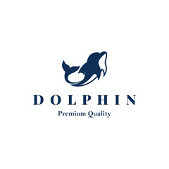 simple design open sea animal dolphin logo with simple sea dolphin concept illustration template